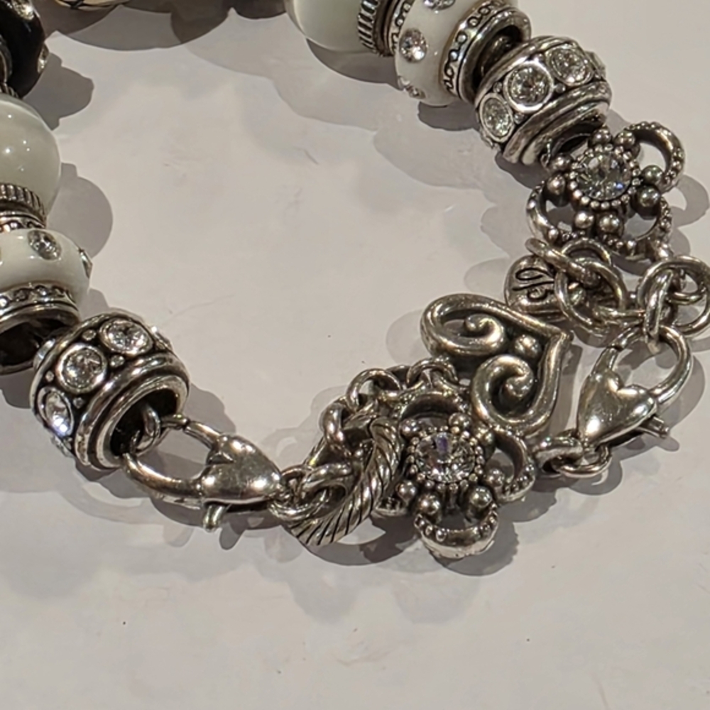 Brighton Loaded Silver‎ White And Black Crystal Charm Bracelet - Picture 9 of 11